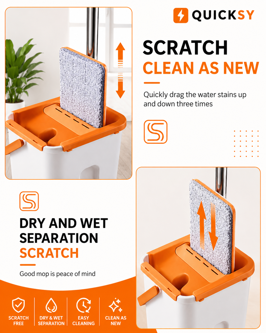 Self-Wringing Flat Mop Set