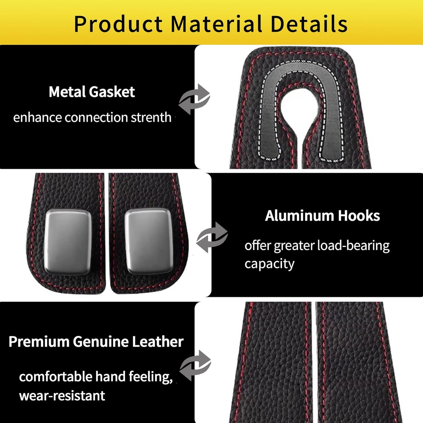 Leather Car Seat Headrest  Hooks – Set of 3