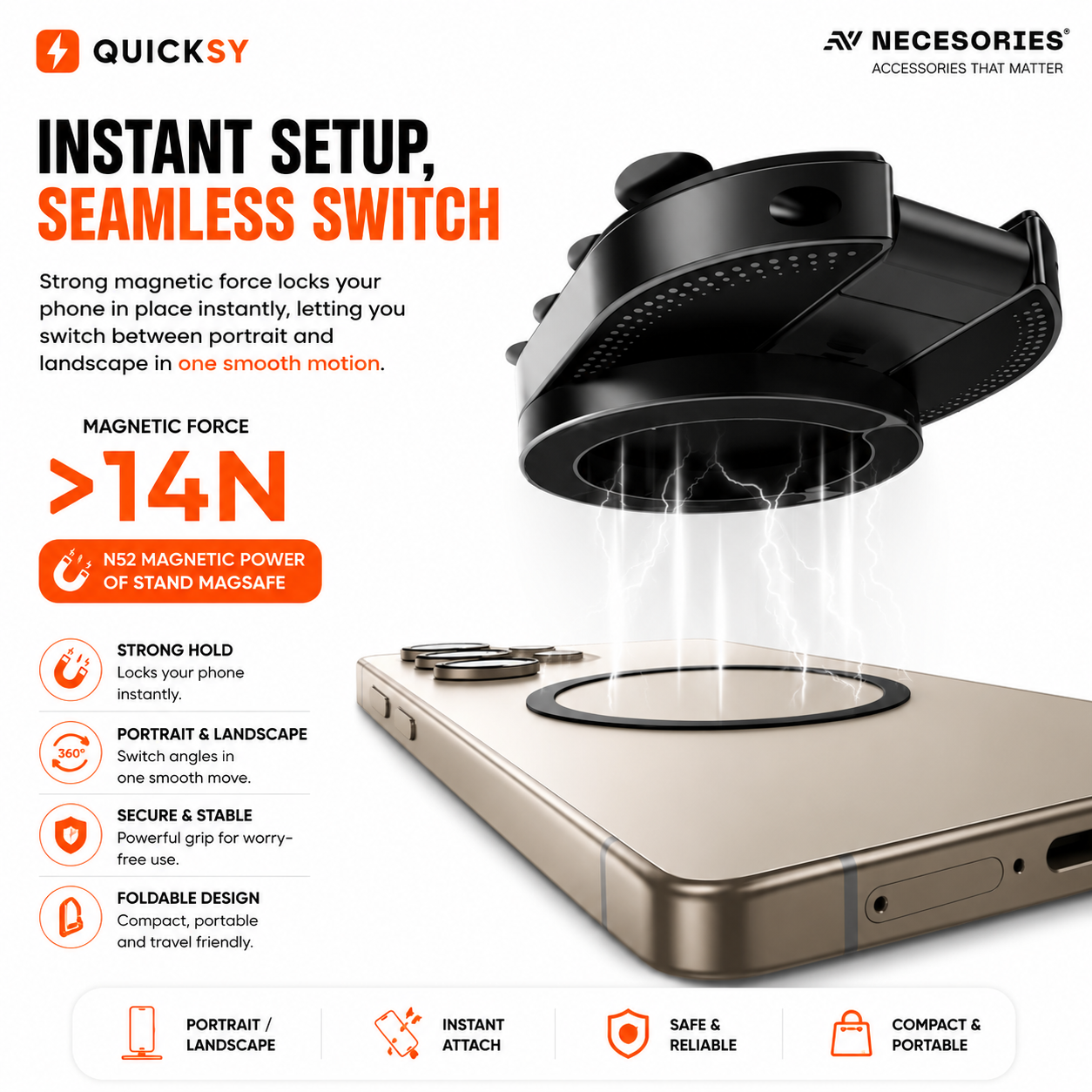 3-in-1 Phone Stand | Suction Cup + Magnetic | MagSafe, 360° Rotatable