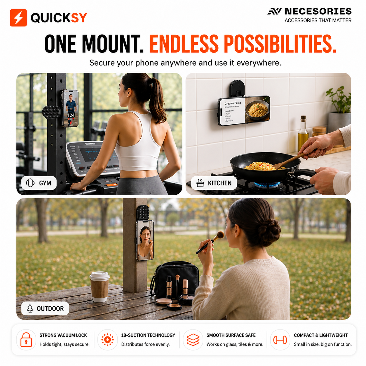 3-in-1 Phone Stand | Suction Cup + Magnetic | MagSafe, 360° Rotatable