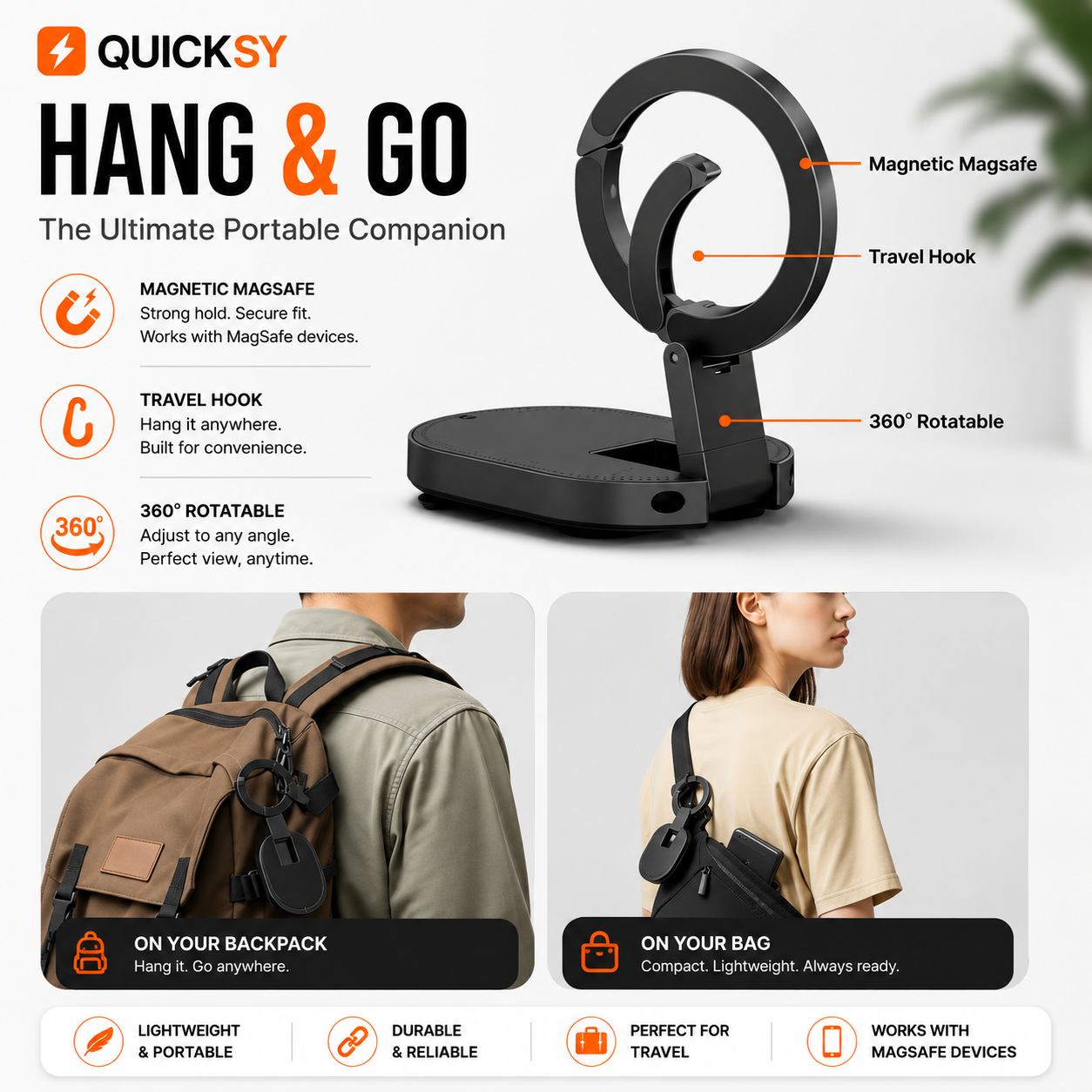 3-in-1 Phone Stand | Suction Cup + Magnetic | MagSafe, 360° Rotatable