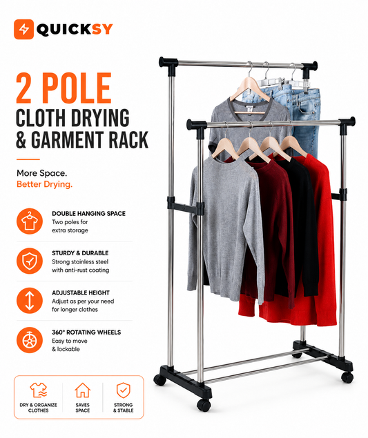 Double Rod Adjustable Clothes Rack